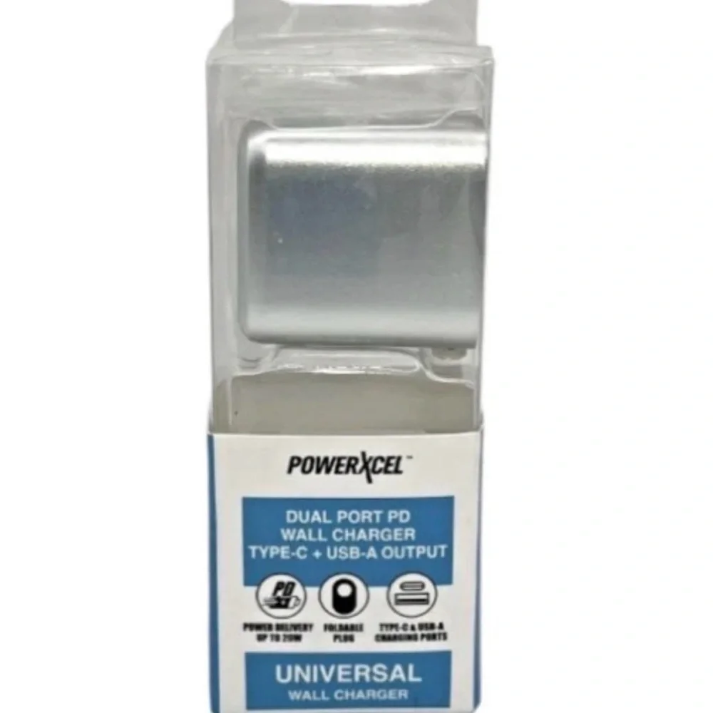 PowerXcel Dual Port Wall Charger Type-C + USB Output - Power Delivery Up To 20W